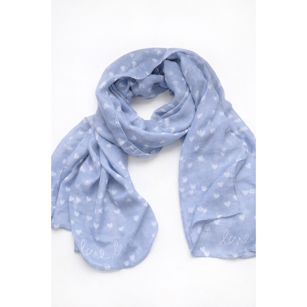 Katie Loxton Scarf Womens OS Blue Heart Print Love Script Romantic Soft‎ Girl